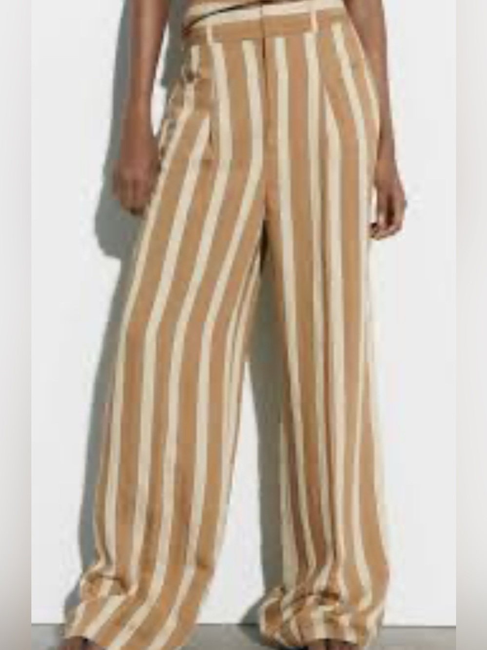 High-Rise Wide Leg Striped Pants in Tan & Cream